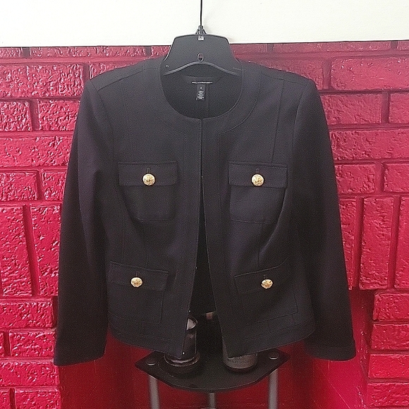 WHBM Luxe Stretch Miliary Jacket, Size 2, Black - Picture 1 of 8